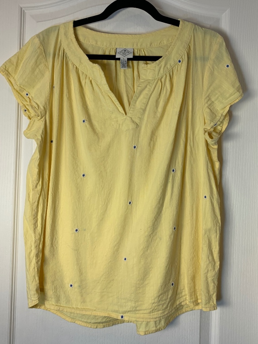 Yellow Embroidered Blouse L – Cottagecore Floral Lightweight Summer Spring